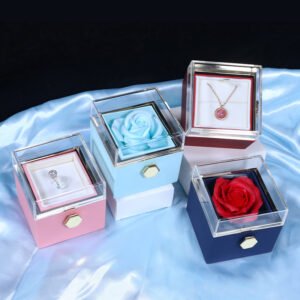 Rotatable Everlasting Rose Jewelry Box，6 color，Romantic Proposal Gift